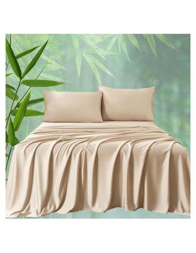 Juego de Sábanas Doble HCORA 100% Viscosa Bambú 400 Hilos Beige