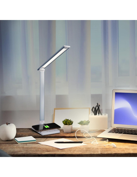 Lámpara de Escritorio LED OttLite CSDQA80W-SHPR con Cargador Inalámbrico y USB, Azul