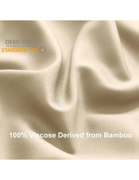 Juego de Sábanas Doble HCORA 100% Viscosa Bambú 400 Hilos Beige