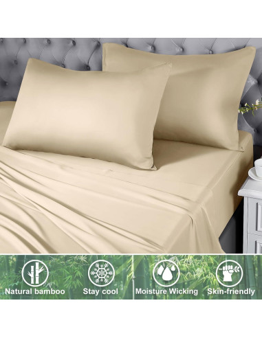 Juego de Sábanas Doble HCORA 100% Viscosa Bambú 400 Hilos Beige