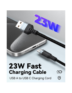 Cable USB C 4.57m CLAVOOP Carga Rápida 23W Trenzado Negro 2