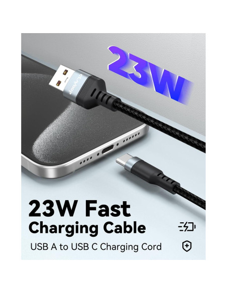 Cable USB C 4.57m CLAVOOP Carga Rápida 23W Trenzado Negro