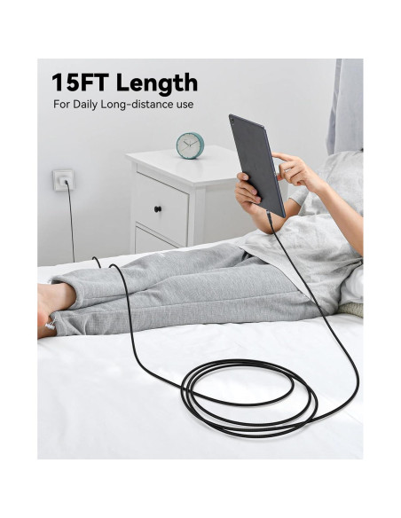 Cable USB C 4.57m CLAVOOP Carga Rápida 23W Trenzado Negro