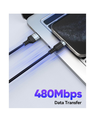 Cable USB C 4.57m CLAVOOP Carga Rápida 23W Trenzado Negro