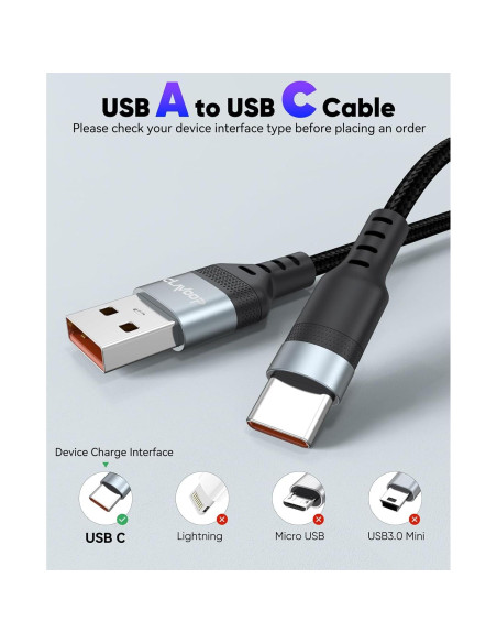 Cable USB C 4.57m CLAVOOP Carga Rápida 23W Trenzado Negro