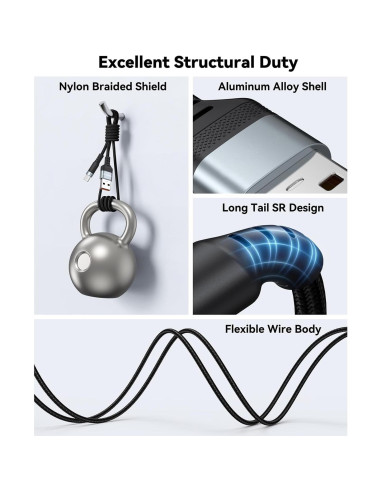 Cable USB C 4.57m CLAVOOP Carga Rápida 23W Trenzado Negro