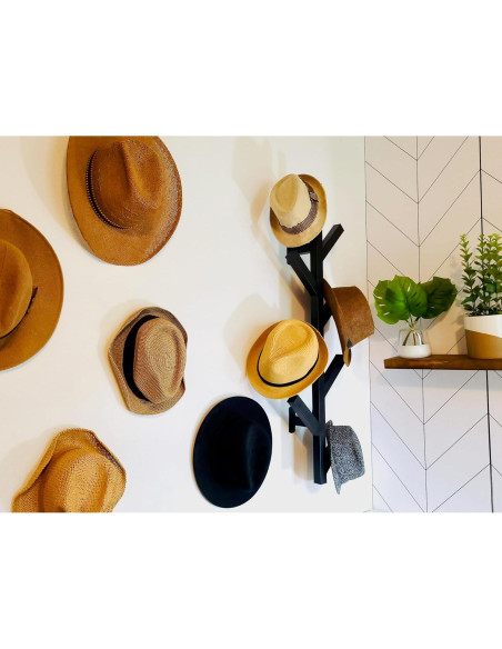 Perchero Premium Montado en Pared Negro para Sombreros y Abrigos