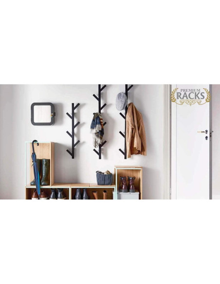 Perchero Premium Montado en Pared Negro para Sombreros y Abrigos