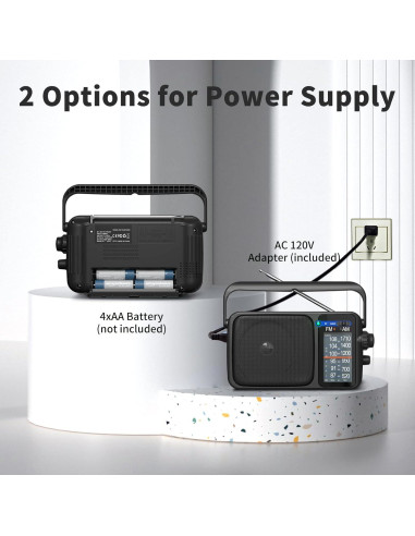 Radio Portátil AM FM YOWGULF con Bluetooth y Antena Telescópica