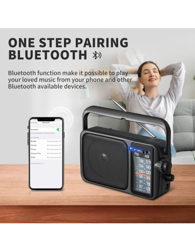 Radio Portátil AM FM YOWGULF con Bluetooth y Antena Telescópica