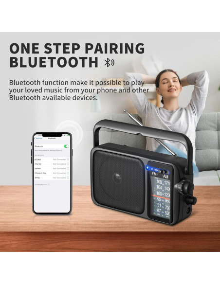 Radio Portátil AM FM YOWGULF con Bluetooth y Antena Telescópica
