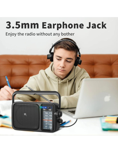 Radio Portátil AM FM YOWGULF con Bluetooth y Antena Telescópica