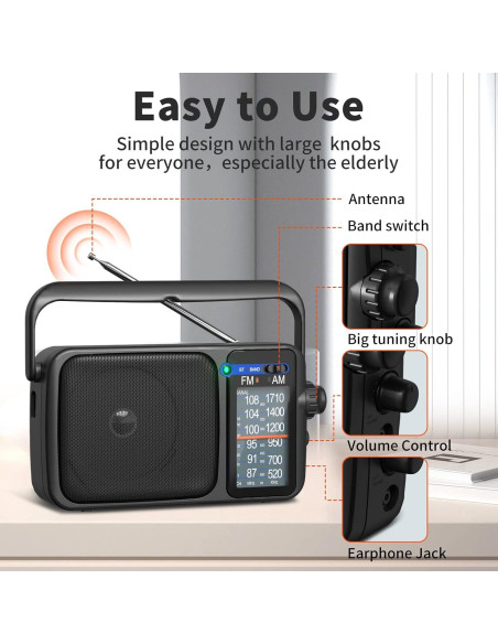 Radio Portátil AM FM YOWGULF con Bluetooth y Antena Telescópica