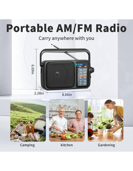 Radio Portátil AM FM YOWGULF con Bluetooth y Antena Telescópica