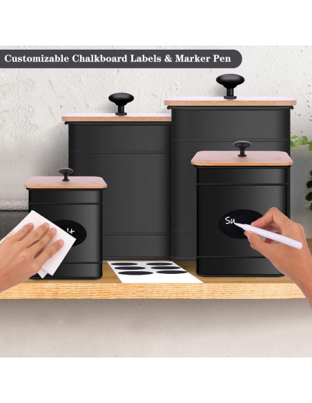 Conjunto de 4 Tarros de Cocina Herméticos Dualshine - Negro