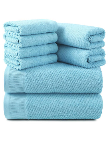 Juego de Toallas Premium REDKISS 8 Piezas 100% Algodón Azul