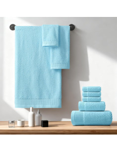 Juego de Toallas Premium REDKISS 8 Piezas 100% Algodón Azul 2