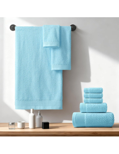 Juego de Toallas Premium REDKISS 8 Piezas 100% Algodón Azul