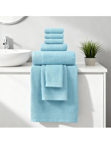 Juego de Toallas Premium REDKISS 8 Piezas 100% Algodón Azul