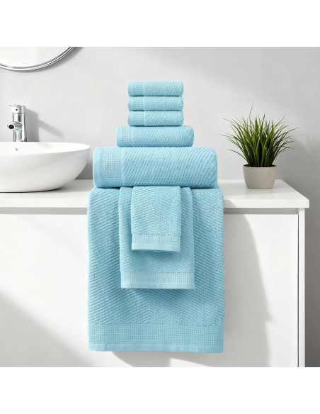 Juego de Toallas Premium REDKISS 8 Piezas 100% Algodón Azul