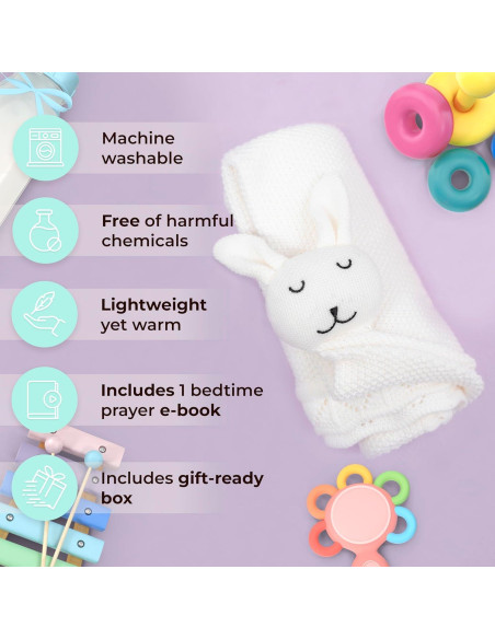 Manta Lovey Bordada para Bebé Tranquil Kiddo 76x102 cm Algodón Orgánico