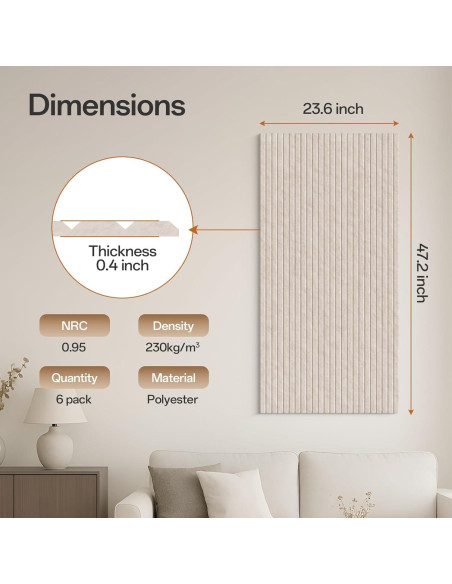 Paquete de 6 Paneles Acústicos Absorbentes Keemute 120x60 cm