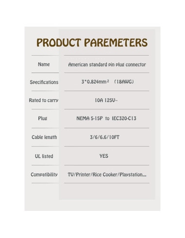 Cable de Alimentación 3 Pines 0.91m UNIMOSON para Altavoces ION