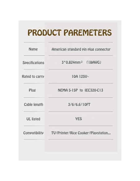 Cable de Alimentación 3 Pines 0.91m UNIMOSON para Altavoces ION