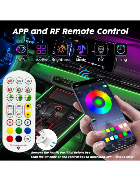 Luces LED de Coche SAMGCHI 2 en 1 RGB 4m Control APP y RF