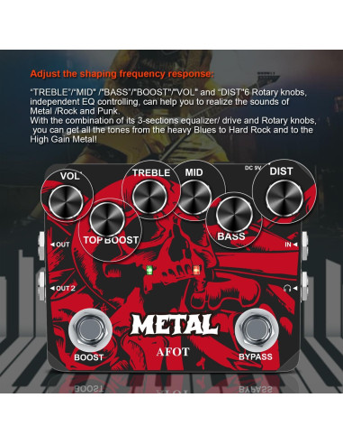 Pedal de Distorsión VSN Heavy Metal para Guitarra - True Bypass