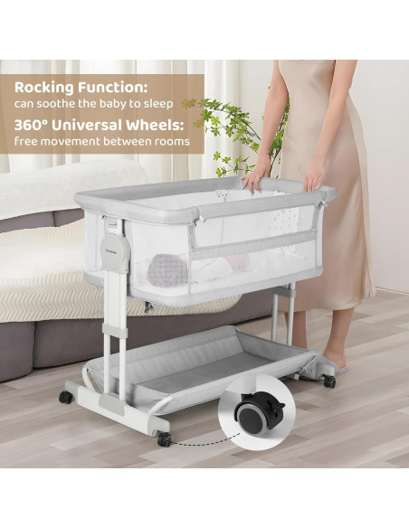 Cuna Mecedora Cowiewie 360 Ajustable 7 Alturas con Ruedas