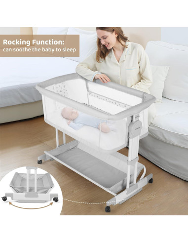 Cuna Mecedora Cowiewie 360 Ajustable 7 Alturas con Ruedas