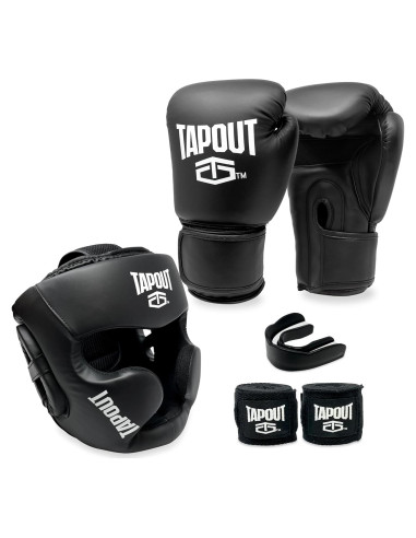 Conjunto de Boxeo TAPOUT - Guantes 10 oz, Casco, Vendajes y Bolsa