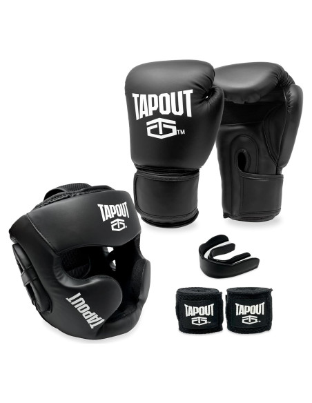 Conjunto de Boxeo TAPOUT - Guantes 10 oz, Casco, Vendajes y Bolsa