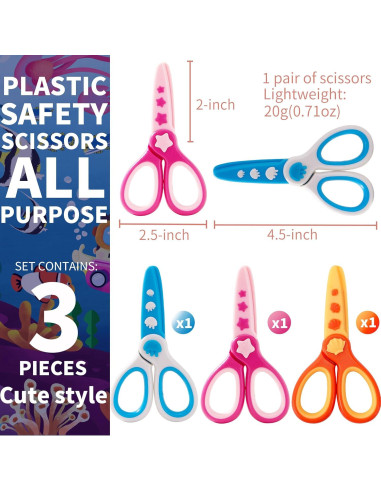 Tijeras de Seguridad para Niños GAIFONGRE 3 Pcs Plástico