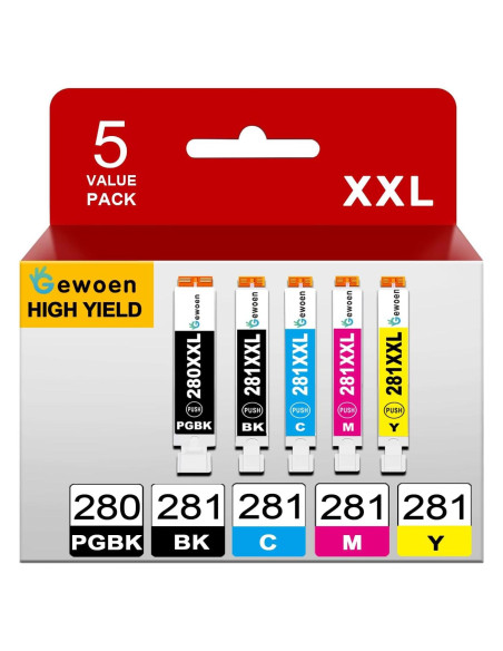 Cartuchos de Tinta Gewoen PGI-280 CLI-281 XXL Compatible - 5 Piezas