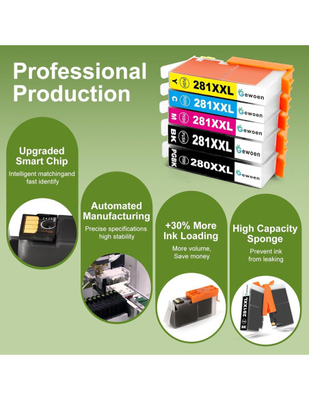 Cartuchos de Tinta Gewoen PGI-280 CLI-281 XXL Compatible - 5 Piezas