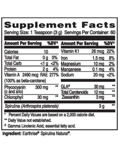 Polvo de Espirulina Earthrise 180g - Superalimento Natural