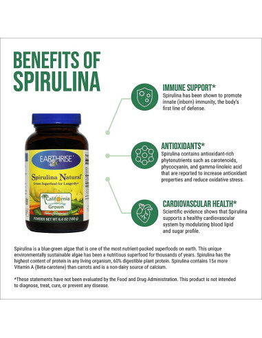 Polvo de Espirulina Earthrise 180g - Superalimento Natural