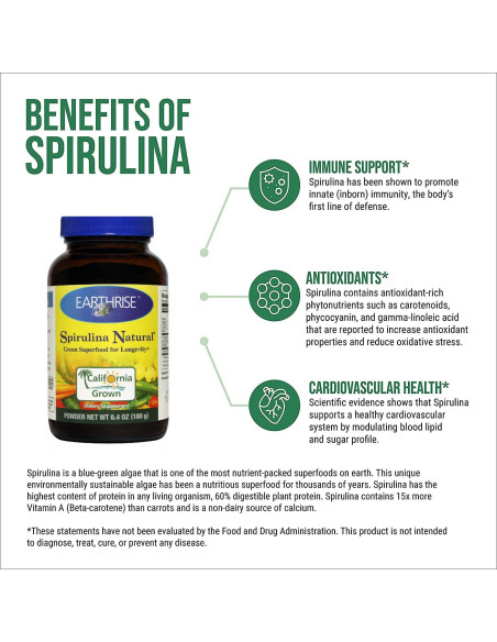 Polvo de Espirulina Earthrise 180g - Superalimento Natural