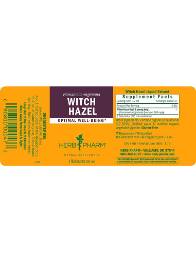 Extracto Líquido de Hamamelis Herb Pharm 30 ml Vegano