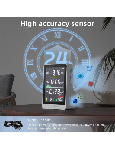 Monitor de Calidad del Aire PinoTec AK3 5-en-1 CO2 Temperatura