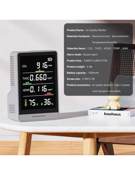 Monitor de Calidad del Aire PinoTec AK3 5-en-1 CO2 Temperatura