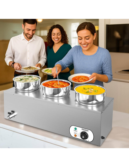 Calentador de Sopa ROVSUN 22QT Eléctrico 1200W 3 Ollas
