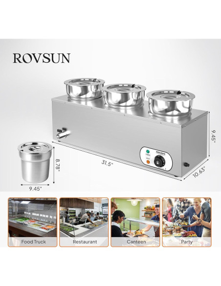 Calentador de Sopa ROVSUN 22QT Eléctrico 1200W 3 Ollas