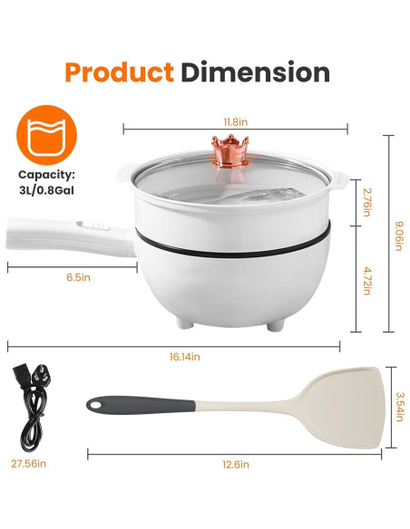 Olla Eléctrica Zorpupoa 3L Antiadherente con Vaporera y Doble Potencia