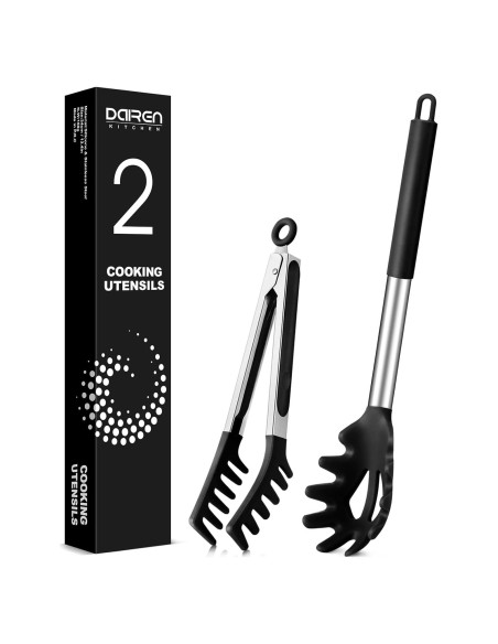 Cuchara y Pinzas para Pasta DaiRen Kitchen Silicona Negra
