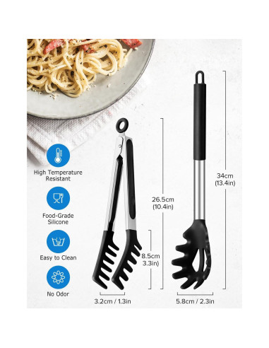 Cuchara y Pinzas para Pasta DaiRen Kitchen Silicona Negra