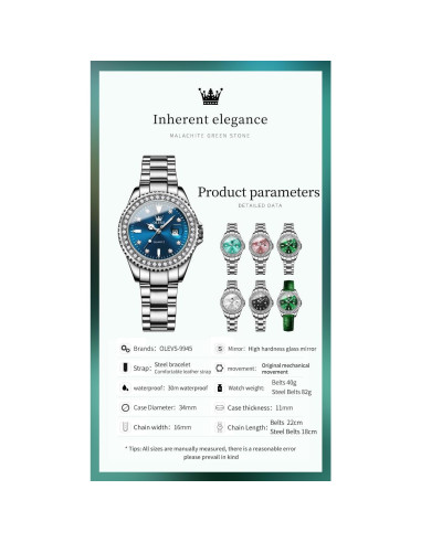 Reloj de Pulsera OLEVS para Mujeres con Diamante Verde 3ATM