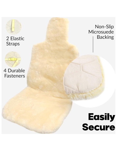 Funda de Asiento de Coche de Piel de Oveja Natural Beige 142x58 cm